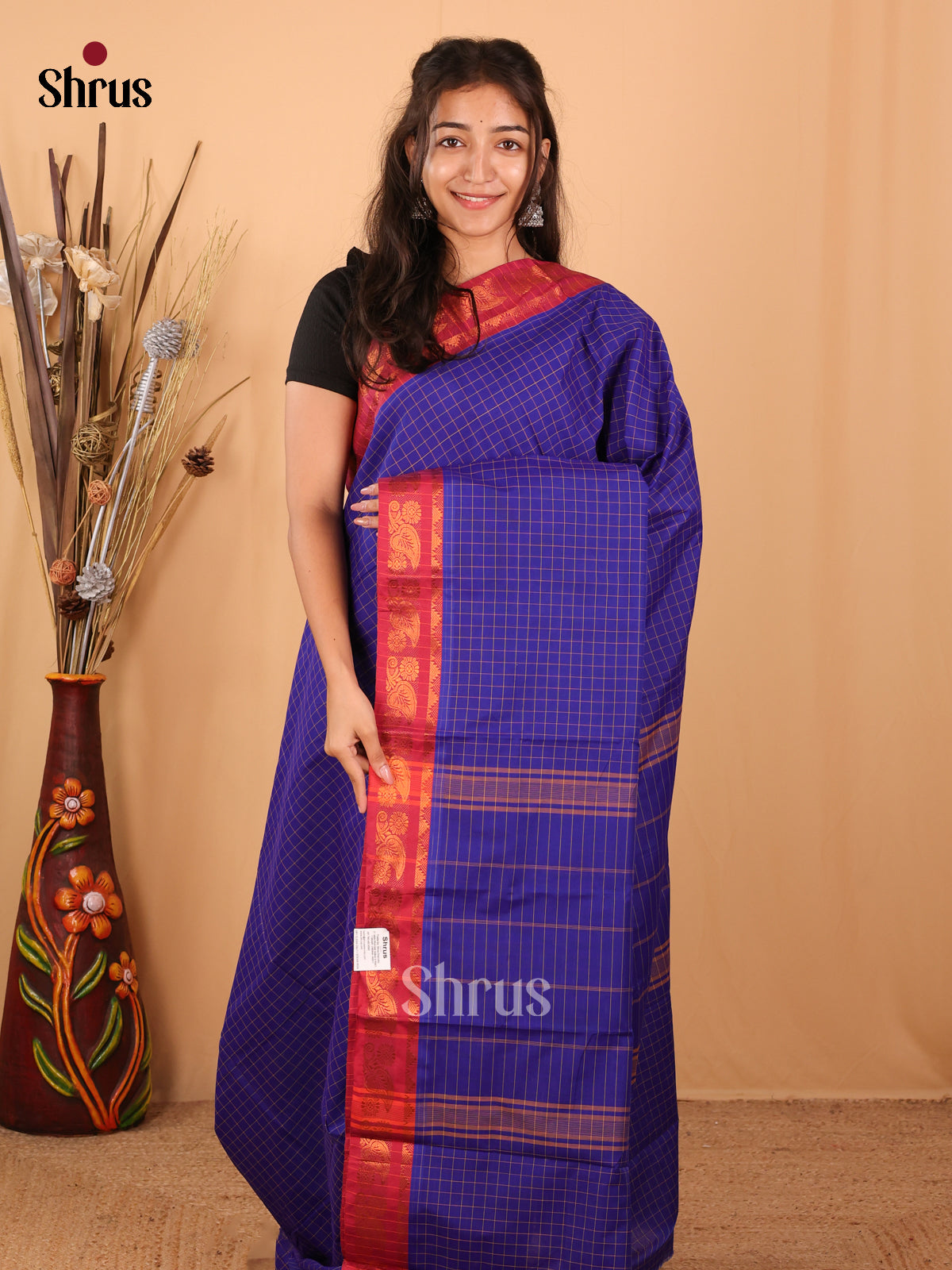 Blue & Maroon - Chettinad Mix  Cotton Saree - Shop on Shrus.com