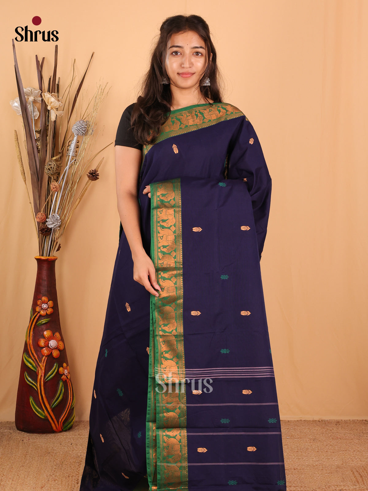 Blue & Green - Chettinad Mix  Cotton Saree - Shop on Shrus.com