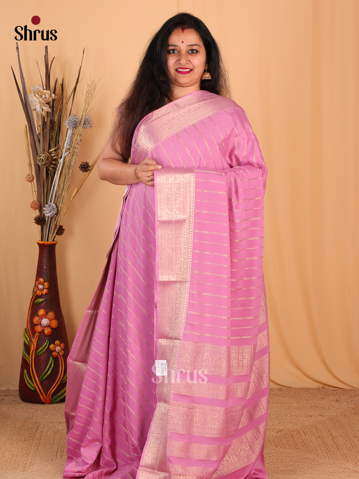 Pink(Single Tone) - Mysoresilk-halfpure Saree - Shop on Shrus.com
