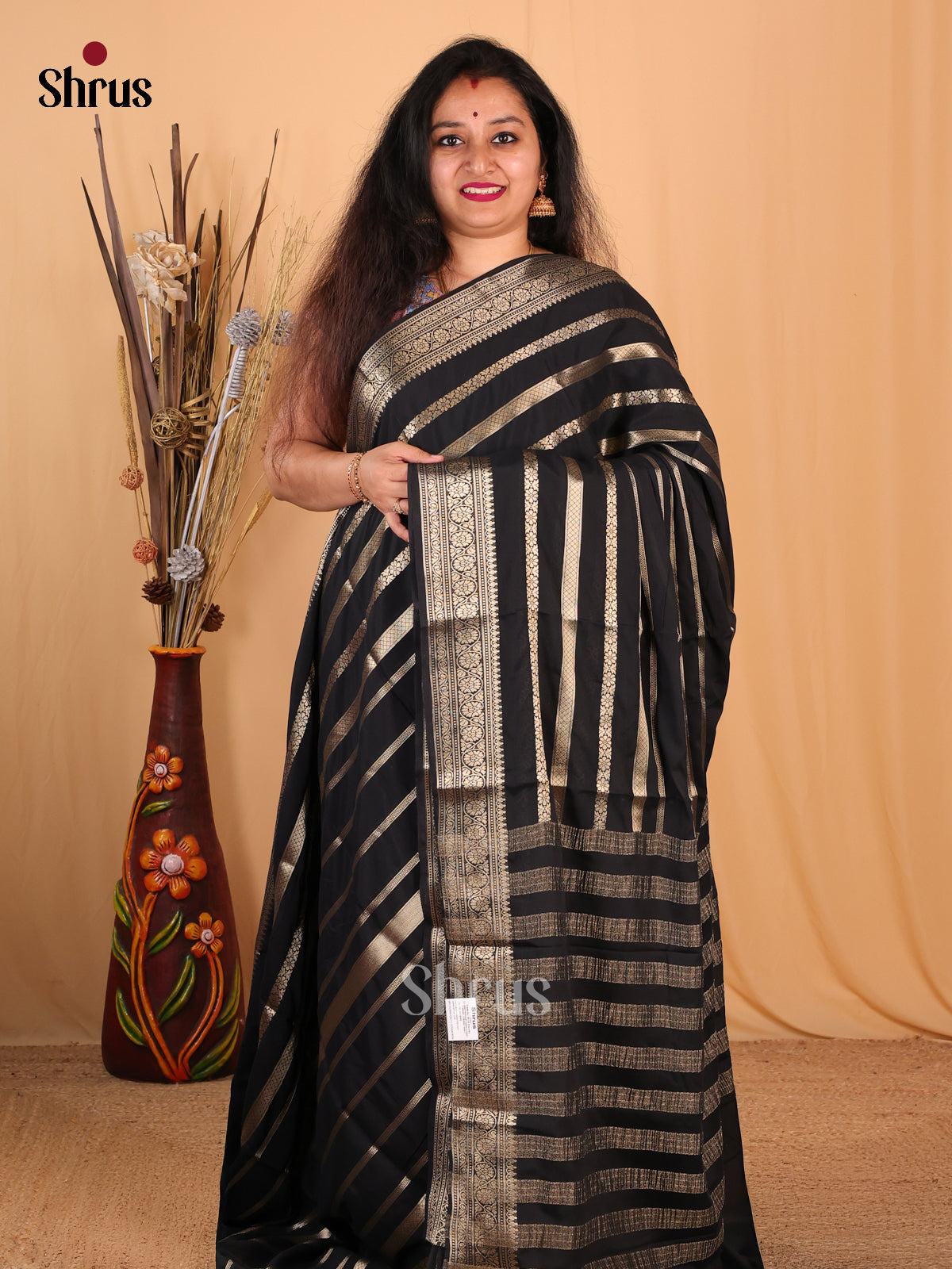 Black(Single Tone) - Mysoresilk-halfpure Saree - Shop on Shrus.com