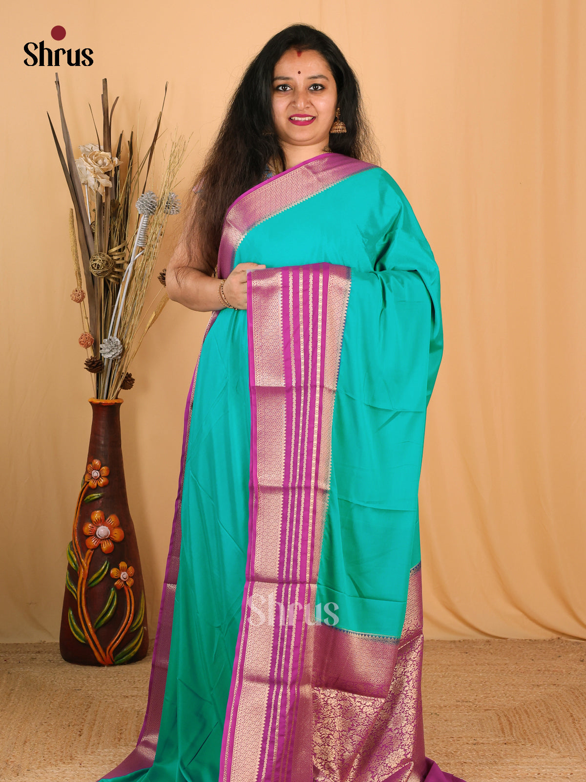 Teal & Majenta - Mysoresilk-halfpure Saree - Shop on Shrus.com