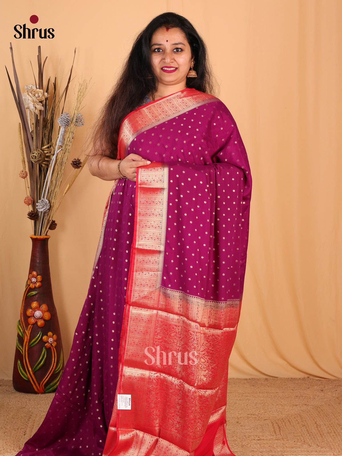 Purple & Red - Mysoresilk-halfpure Saree - Shop on Shrus.com