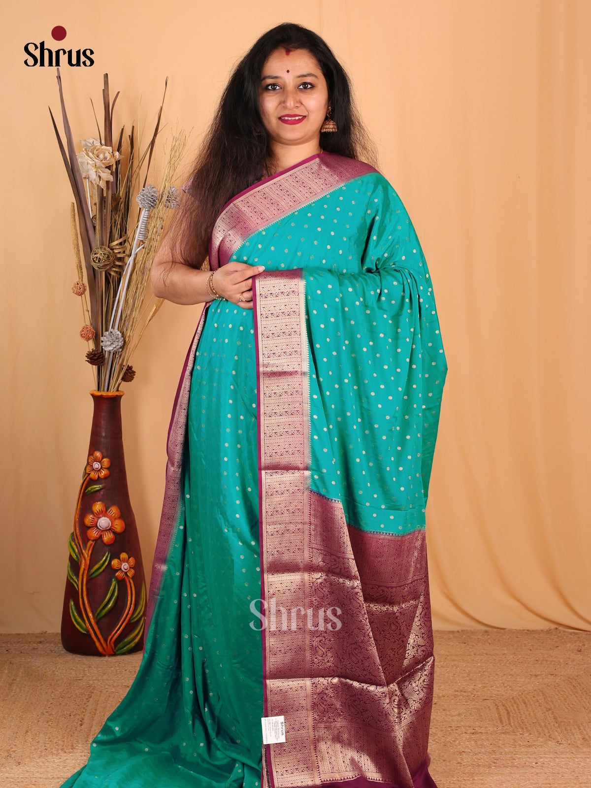 Teal & Wine - Mysoresilk-halfpure Saree - Shop on Shrus.com
