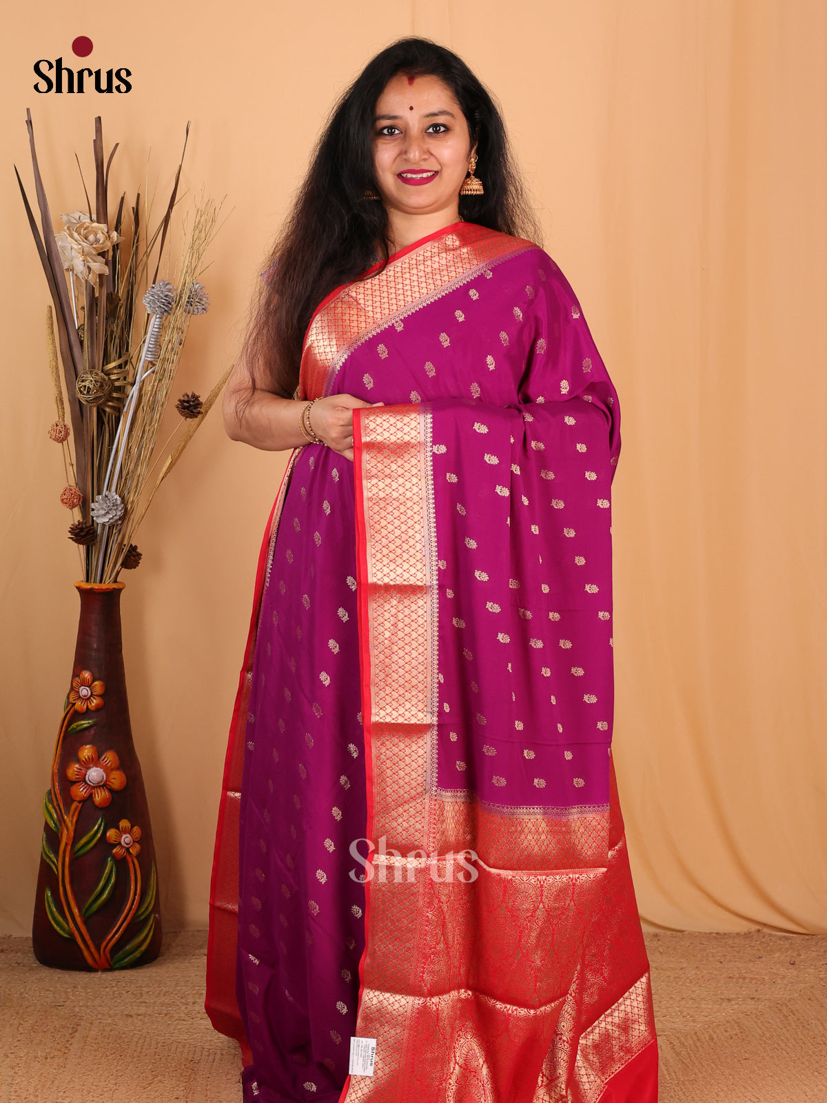 Purple & Red - Mysoresilk-halfpure Saree - Shop on Shrus.com