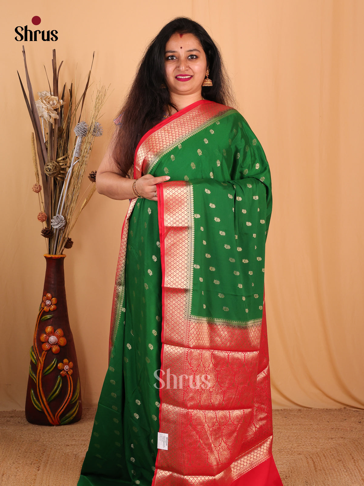 Green & Red - Mysoresilk-halfpure Saree - Shop on Shrus.com