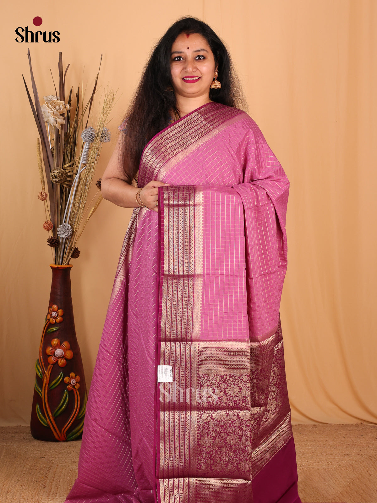 Lotus Pink & Wine - Mysoresilk-halfpure Saree - Shop on Shrus.com