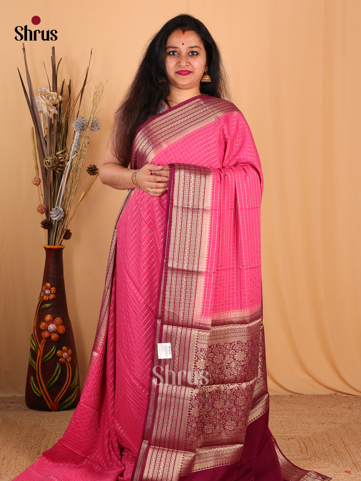 Pink & Maroon - Mysoresilk-halfpure Saree - Shop on Shrus.com