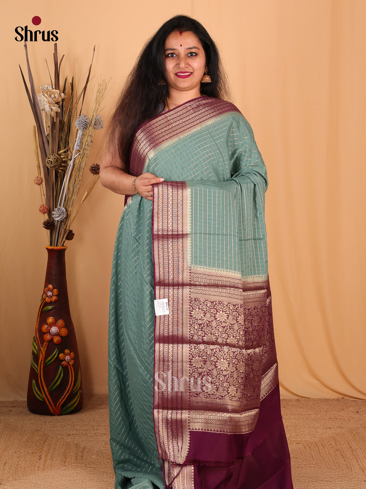 Pastel Green & Wine- Mysoresilk-halfpure Saree - Shop on Shrus.com
