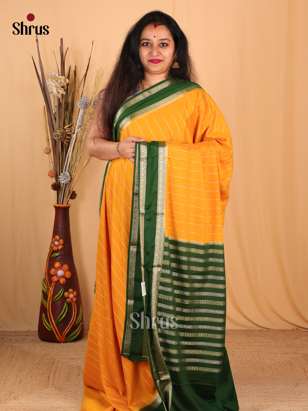 Mambazha Yellow & Green - Mysoresilk-halfpure Saree - Shop on Shrus.com