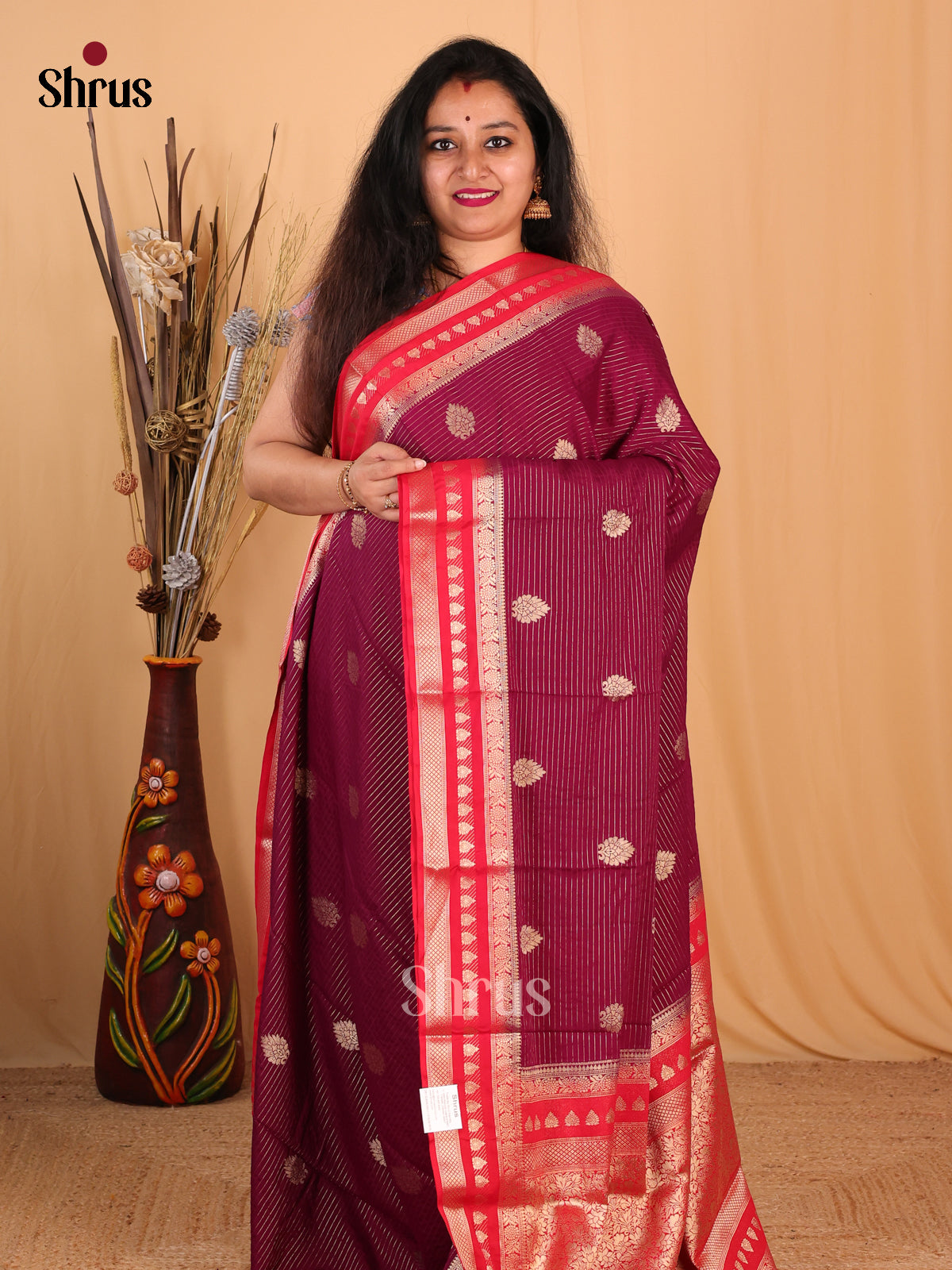 Maroon & Red - Mysoresilk-halfpure Saree - Shop on Shrus.com