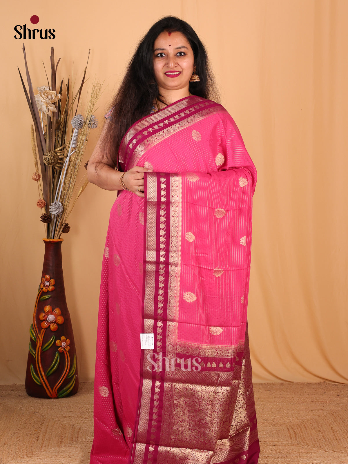 Pink & Maroon - Mysoresilk-halfpure Saree - Shop on Shrus.com
