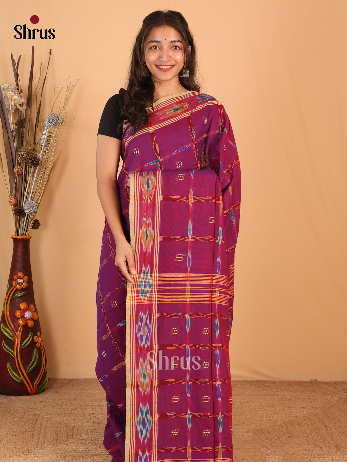 Purple - Bengal cotton Saree - Shop on Shrus.com