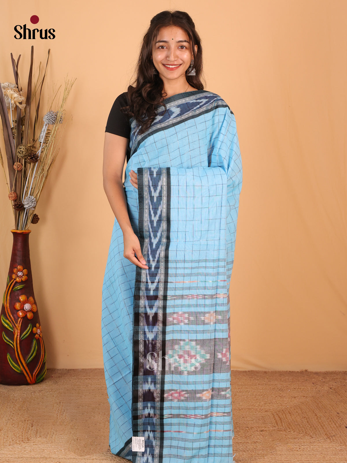 Pastel Blue & Grey  - Bengal cotton Saree - Shop on Shrus.com