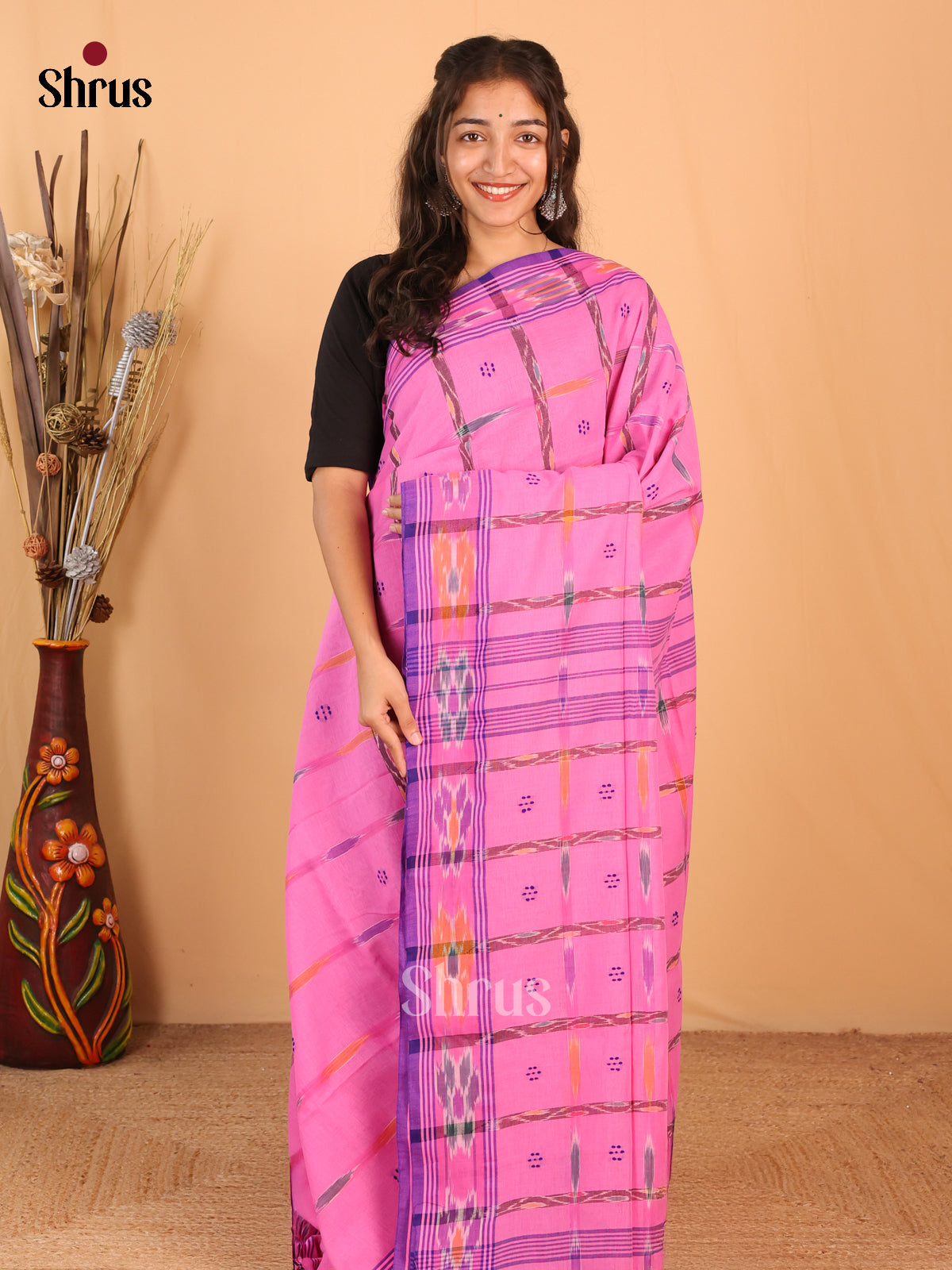 Pink & Purple - Bengal cotton Saree - Shop on Shrus.com