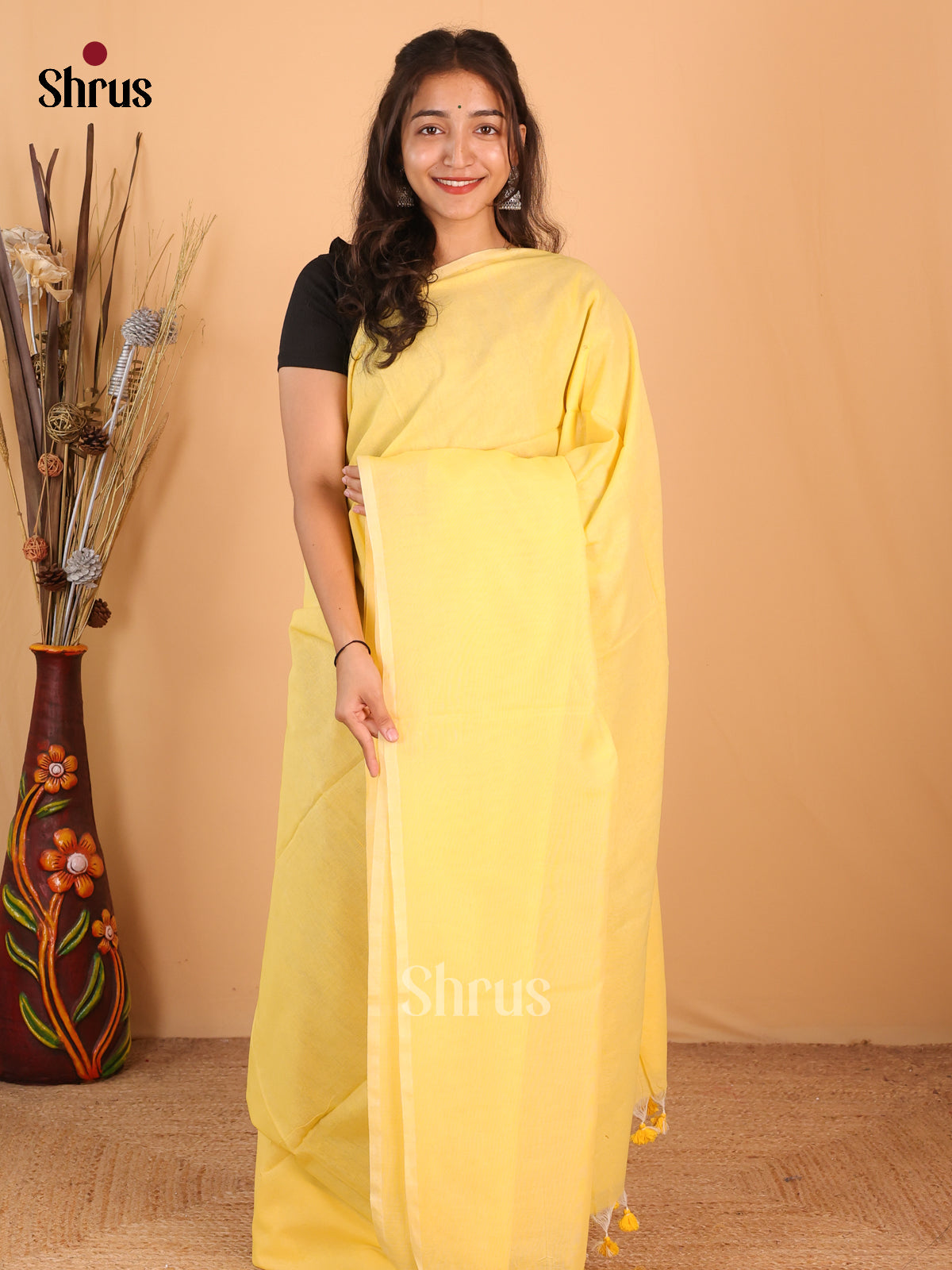 Yellow & Green - Bengal cotton Saree - Shop on Shrus.com