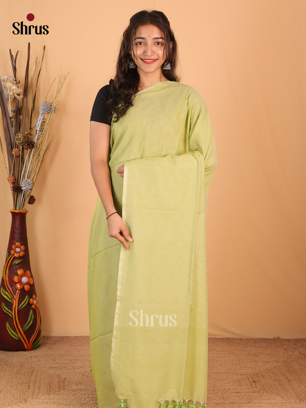 Lite green & Blue - Bengal cotton Saree - Shop on Shrus.com