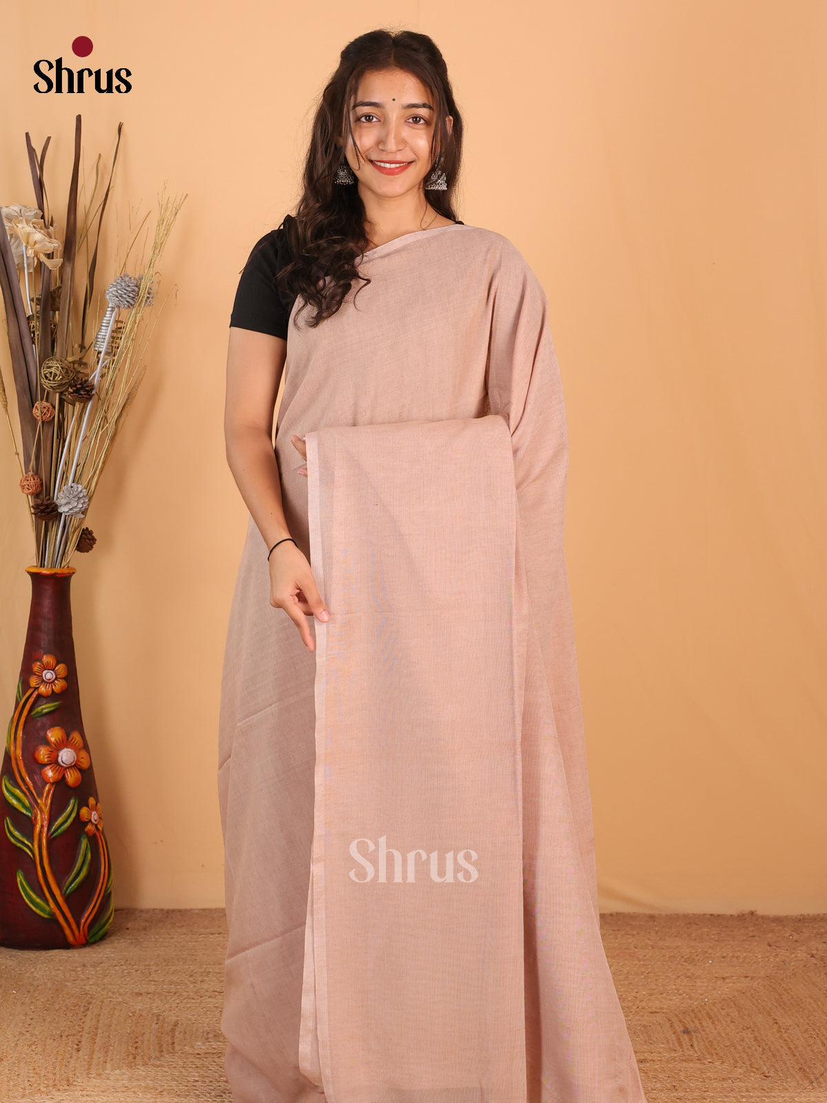 Dusty Brown & Lavender - Bengal cotton Saree - Shop on Shrus.com