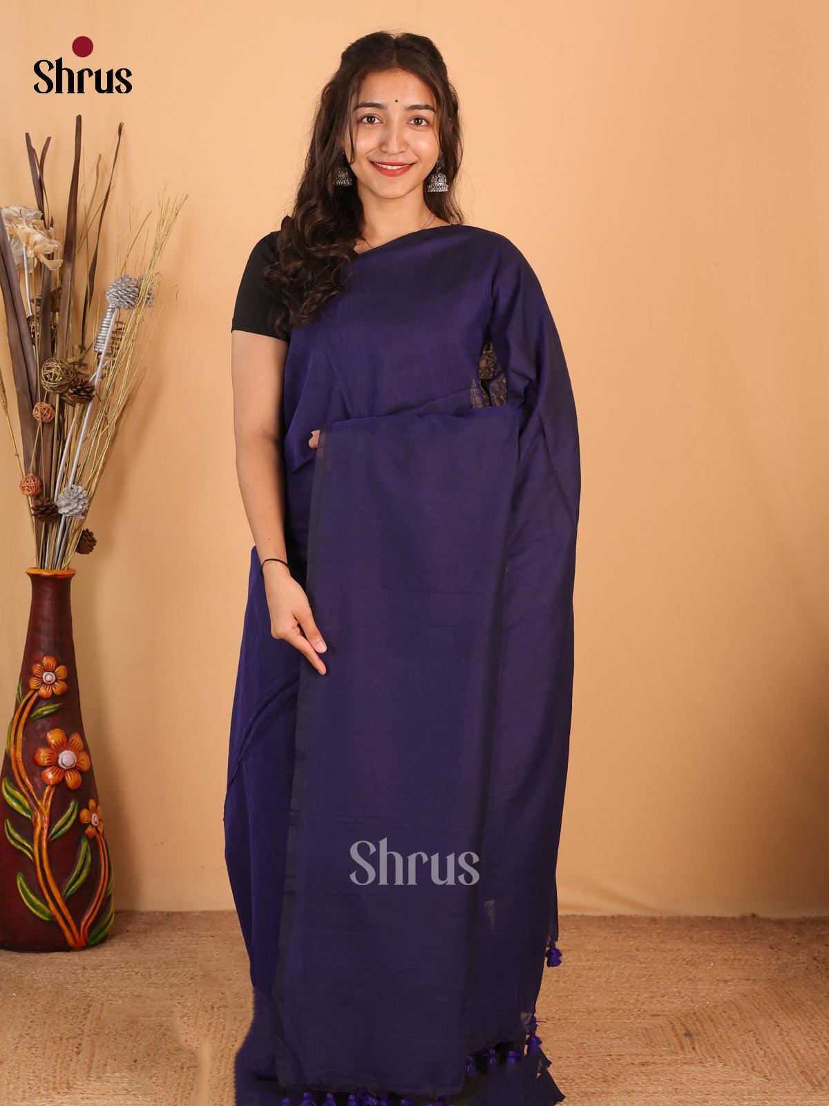 Blue & Brown - Bengal cotton Saree - Shop on Shrus.com