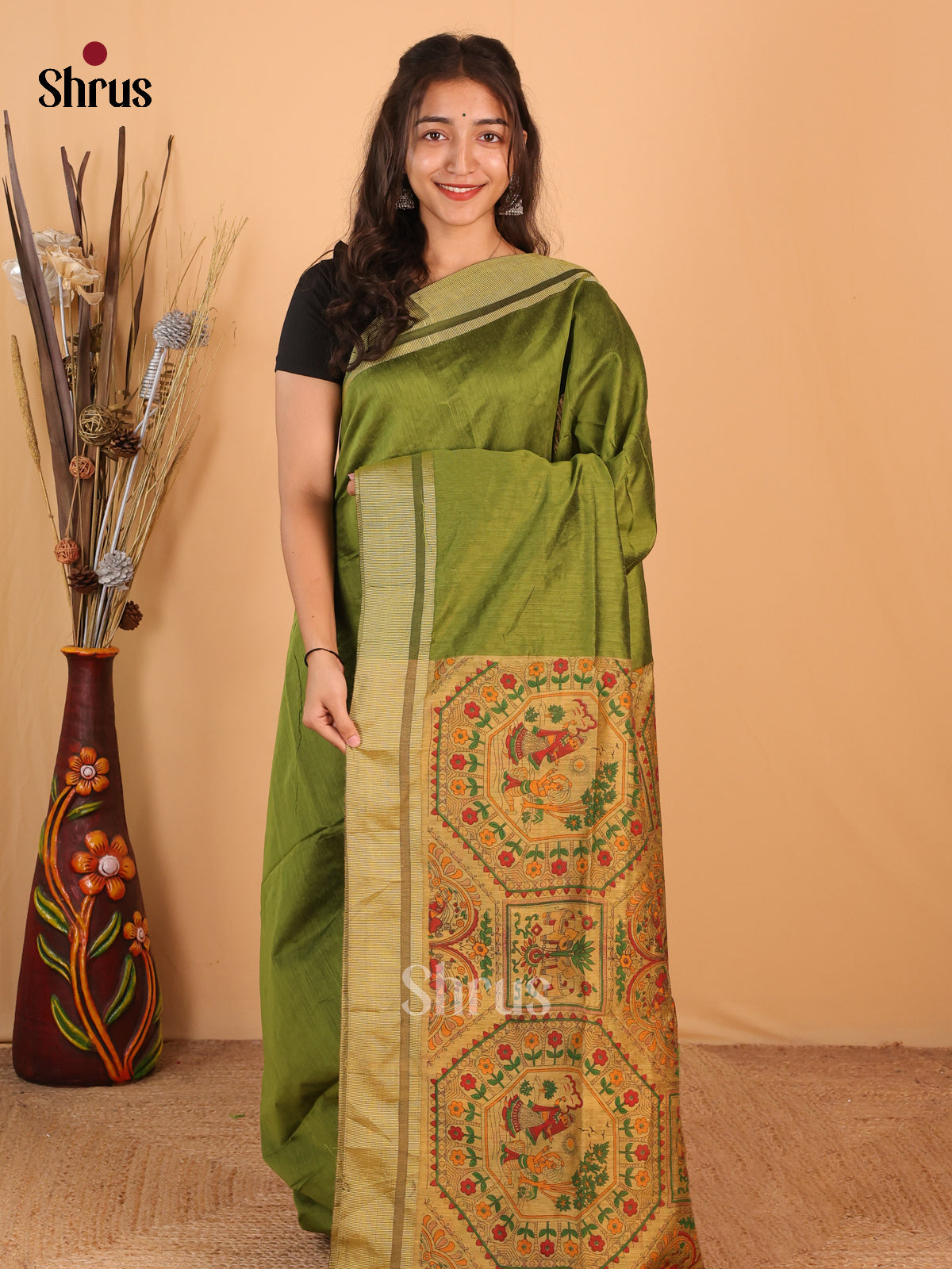 Green & Beige - Bengal cotton Saree - Shop on Shrus.com