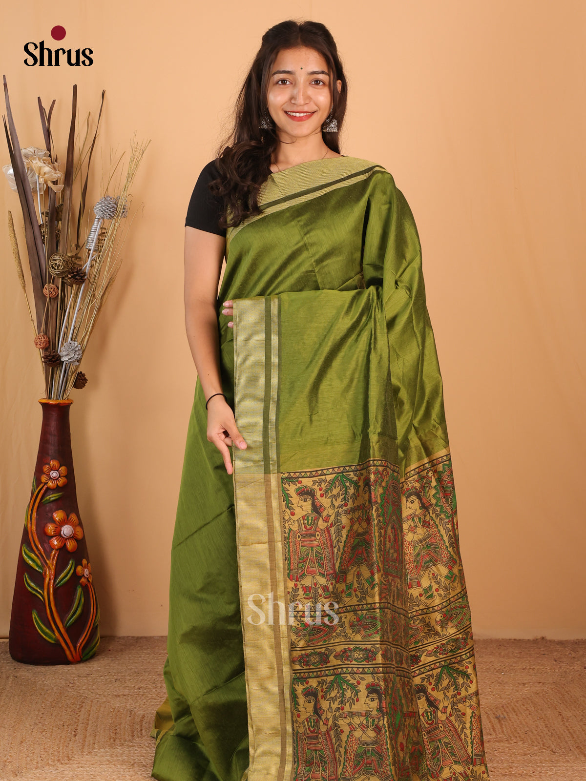 Green & Beige - Bengal cotton Saree - Shop on Shrus.com