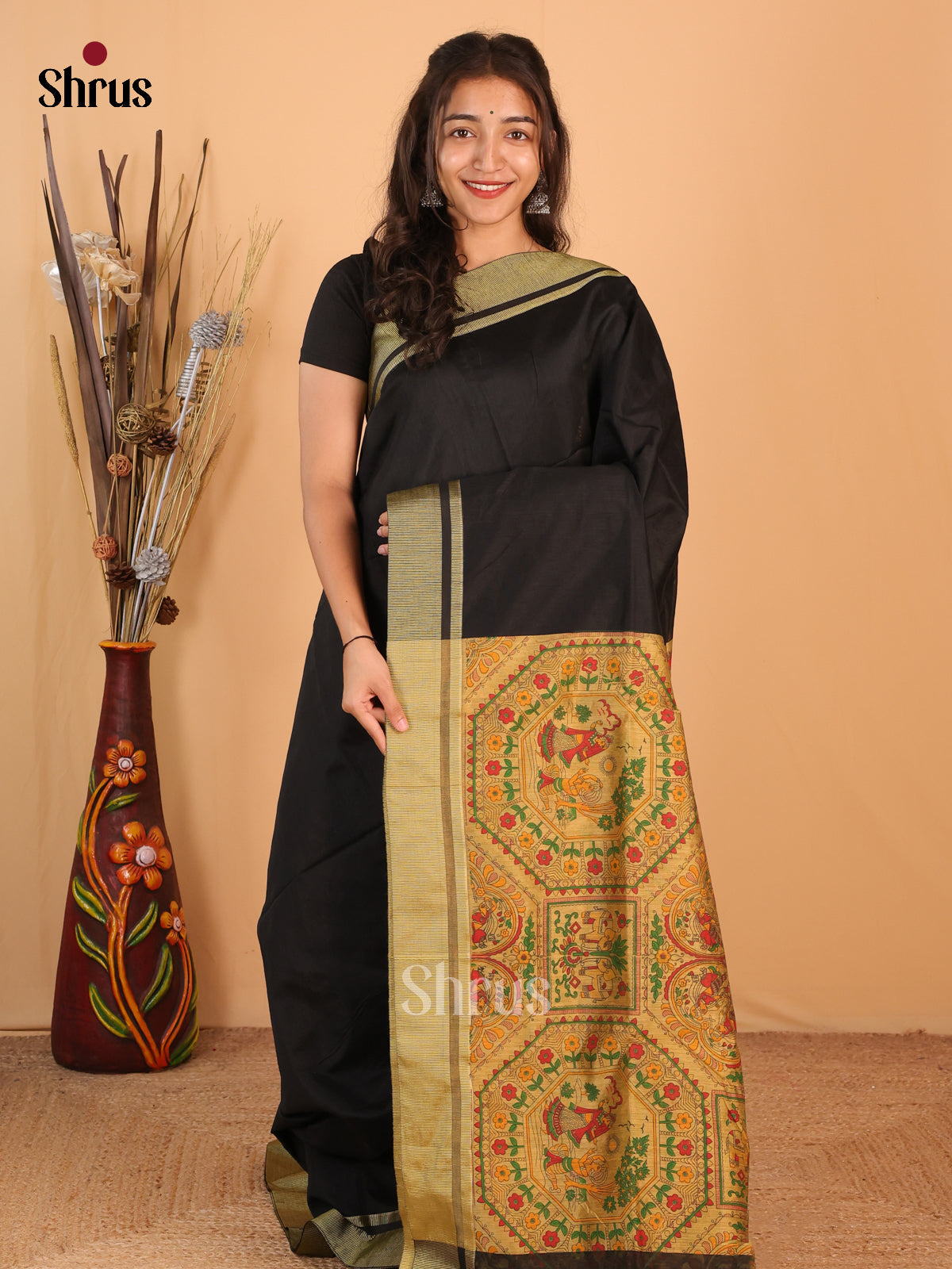 Black & Beige - Bengal cotton Saree - Shop on Shrus.com
