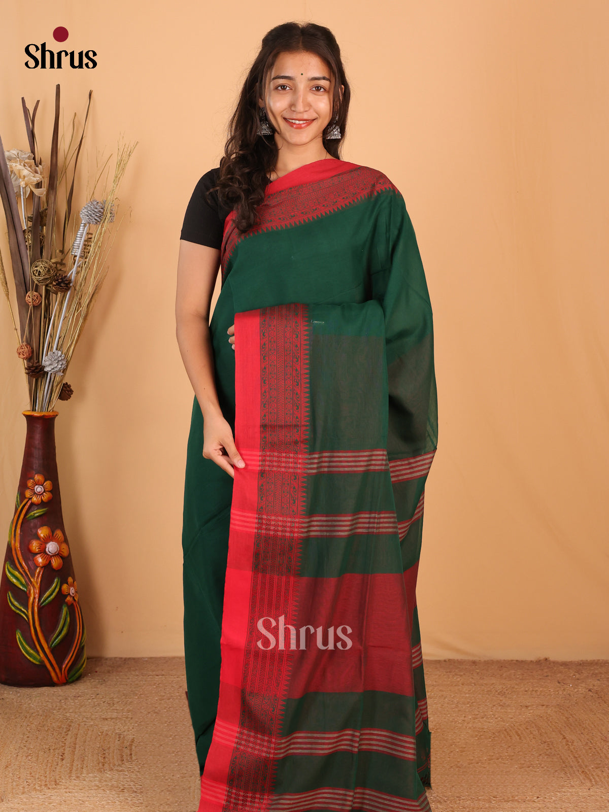 Green & Maroon - Bengal cotton Saree - Shop on Shrus.com