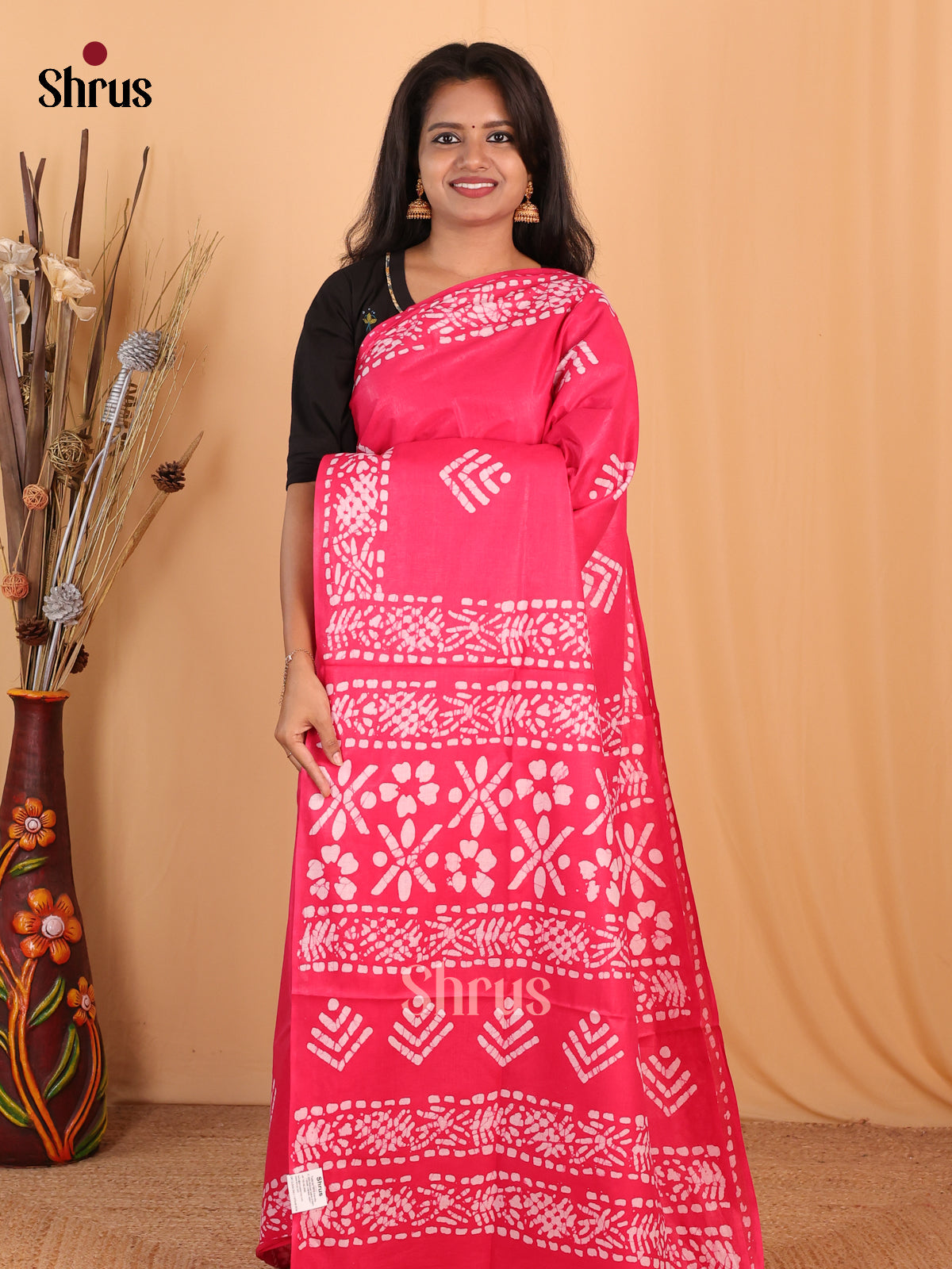 Pink - Bhatik Saree - Shop on Shrus.com