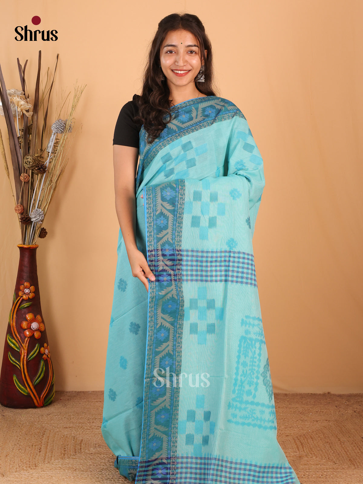 Blue - Bengal cotton Saree - Shop on Shrus.com