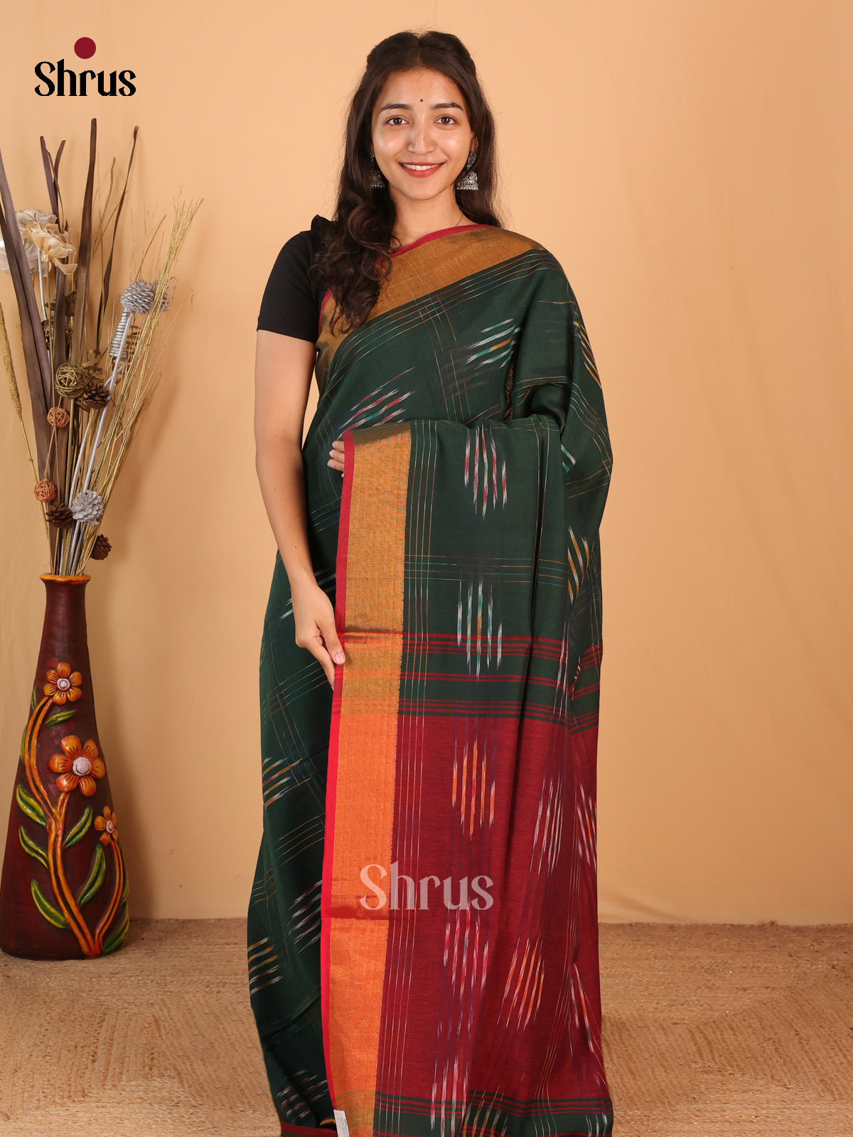 Green & Maroon - Bengal cotton Saree - Shop on Shrus.com