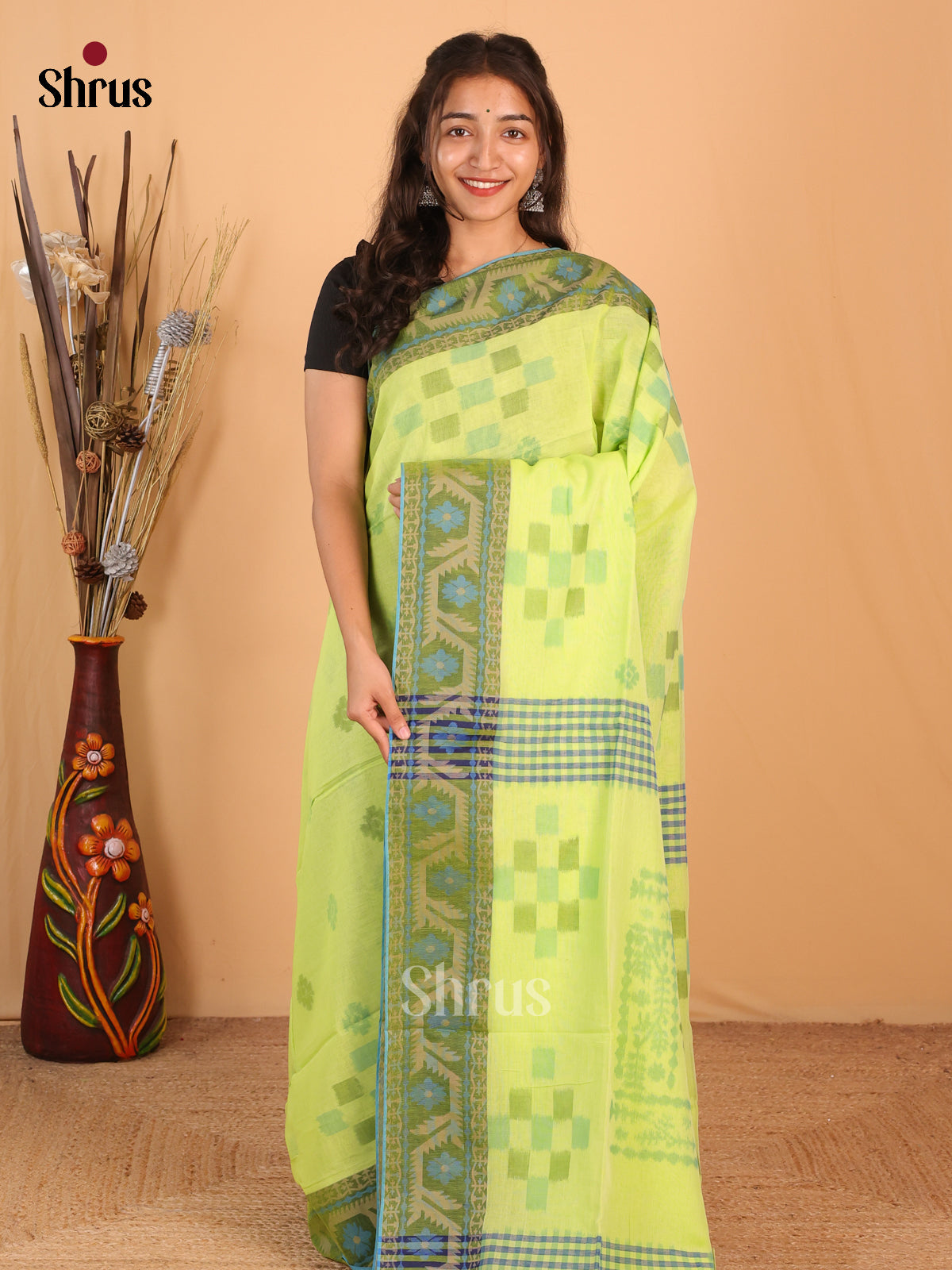 Lite Green - Bengal cotton Saree - Shop on Shrus.com