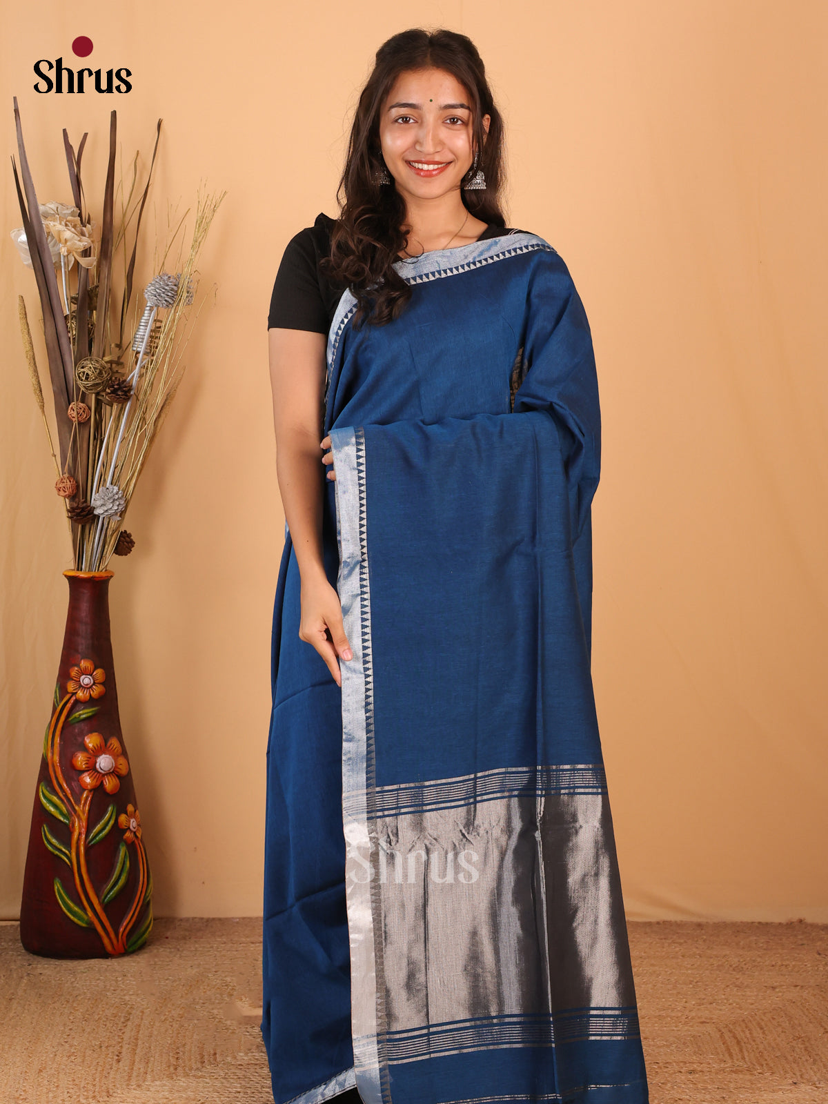 Blue - Bengal cotton Saree - Shop on Shrus.com