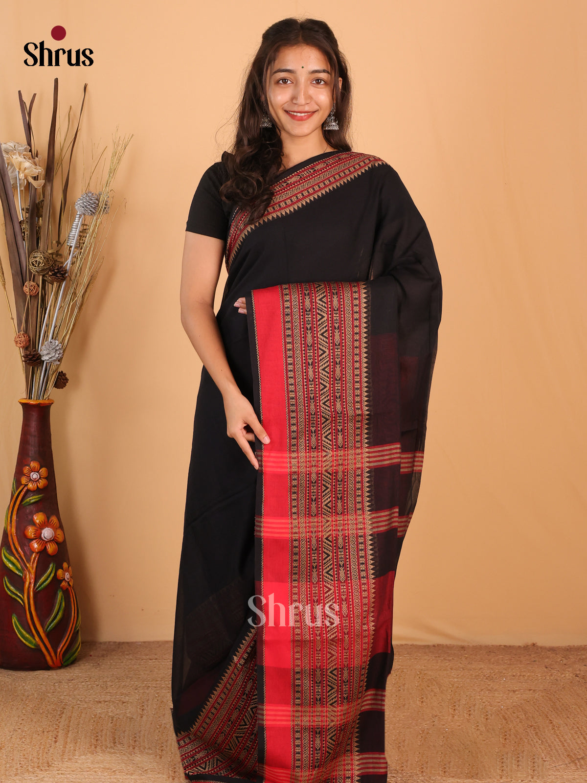 Black & Maroon- Bengal cotton Saree - Shop on Shrus.com