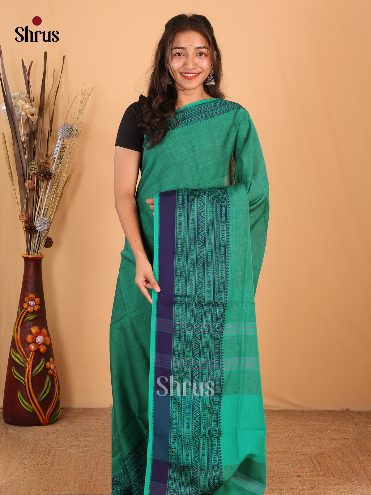 Green & Blue - Bengal cotton Saree - Shop on Shrus.com