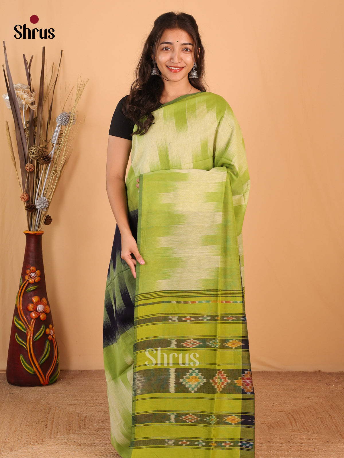 Green & Black - Bengal cotton Saree - Shop on Shrus.com