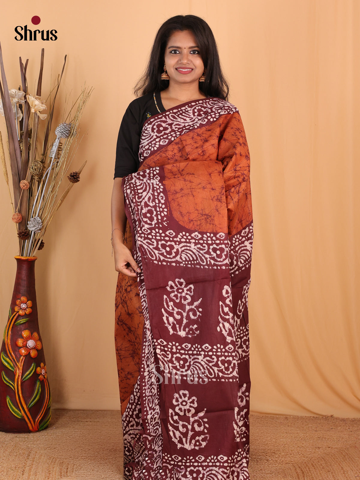 Orange & Maroon  - Bhatik Saree - Shop on Shrus.com