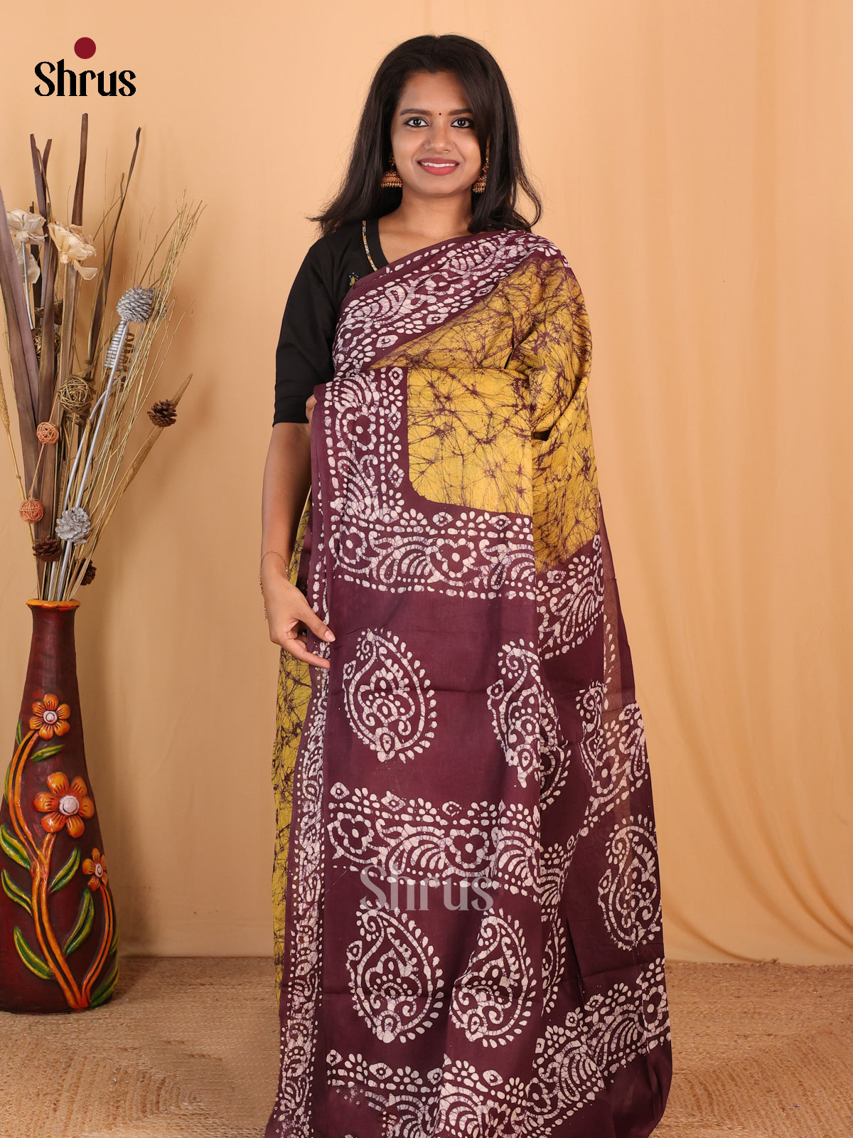 Mustard & Maroon - Bhatik Saree - Shop on Shrus.com