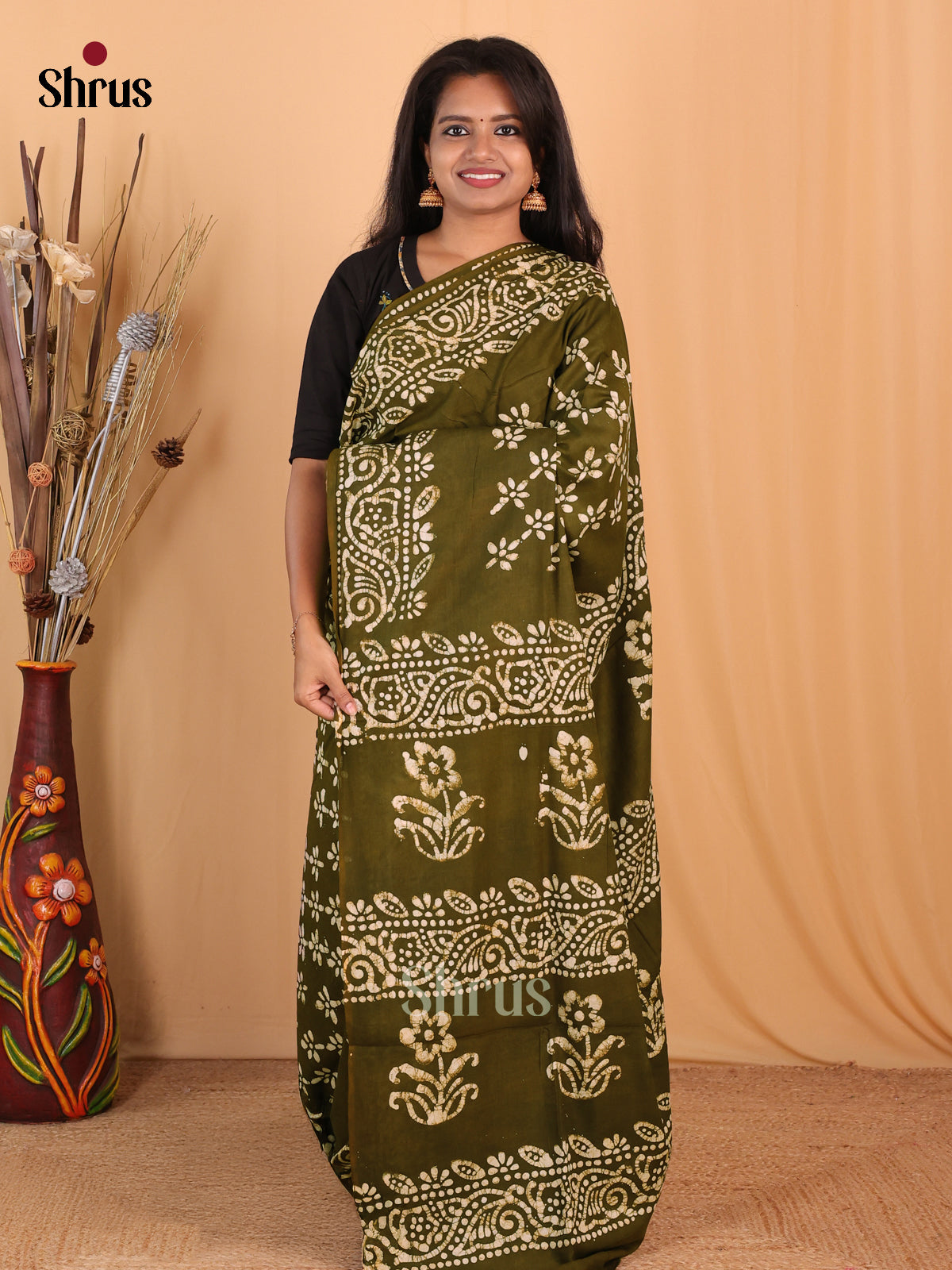 Mehandi Green - Bhatik Saree - Shop on Shrus.com