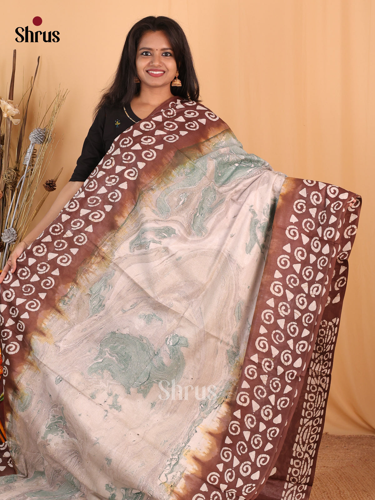 Peach & Brown - Bhatik Saree - Shop on Shrus.com