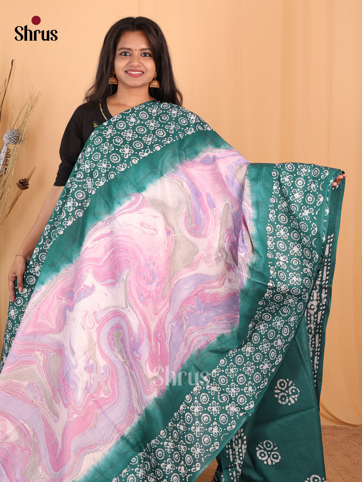 Pink & Green - Bhatik Saree - Shop on Shrus.com