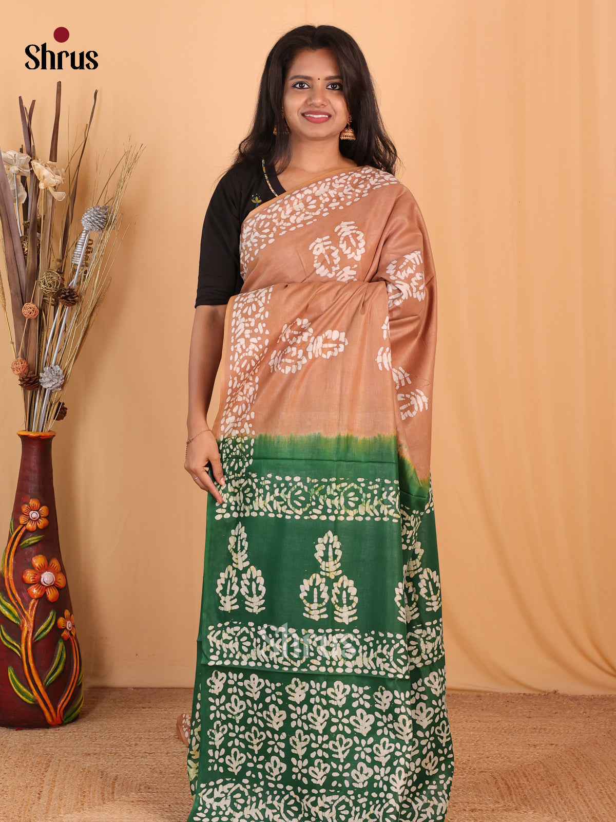 Brown & Green - Bhatik Saree - Shop on Shrus.com