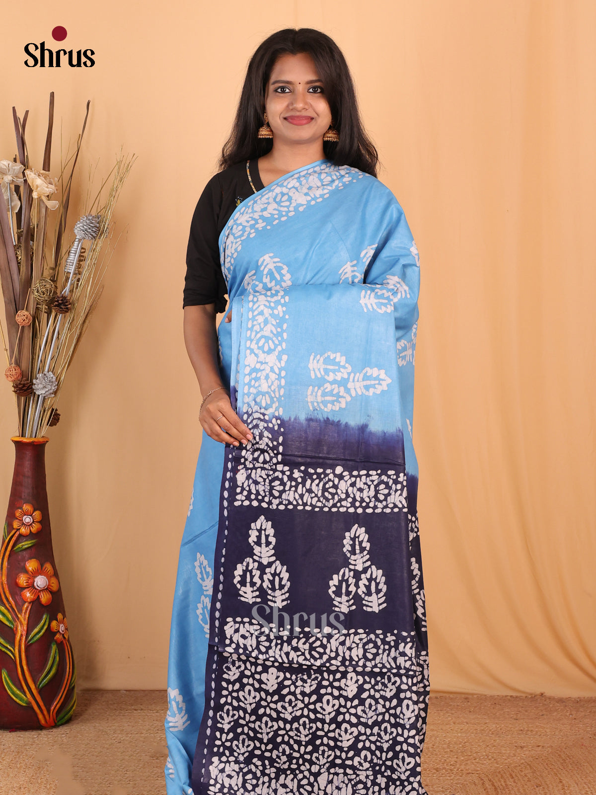 Lite & Dark Blue - Bhatik Saree - Shop on Shrus.com