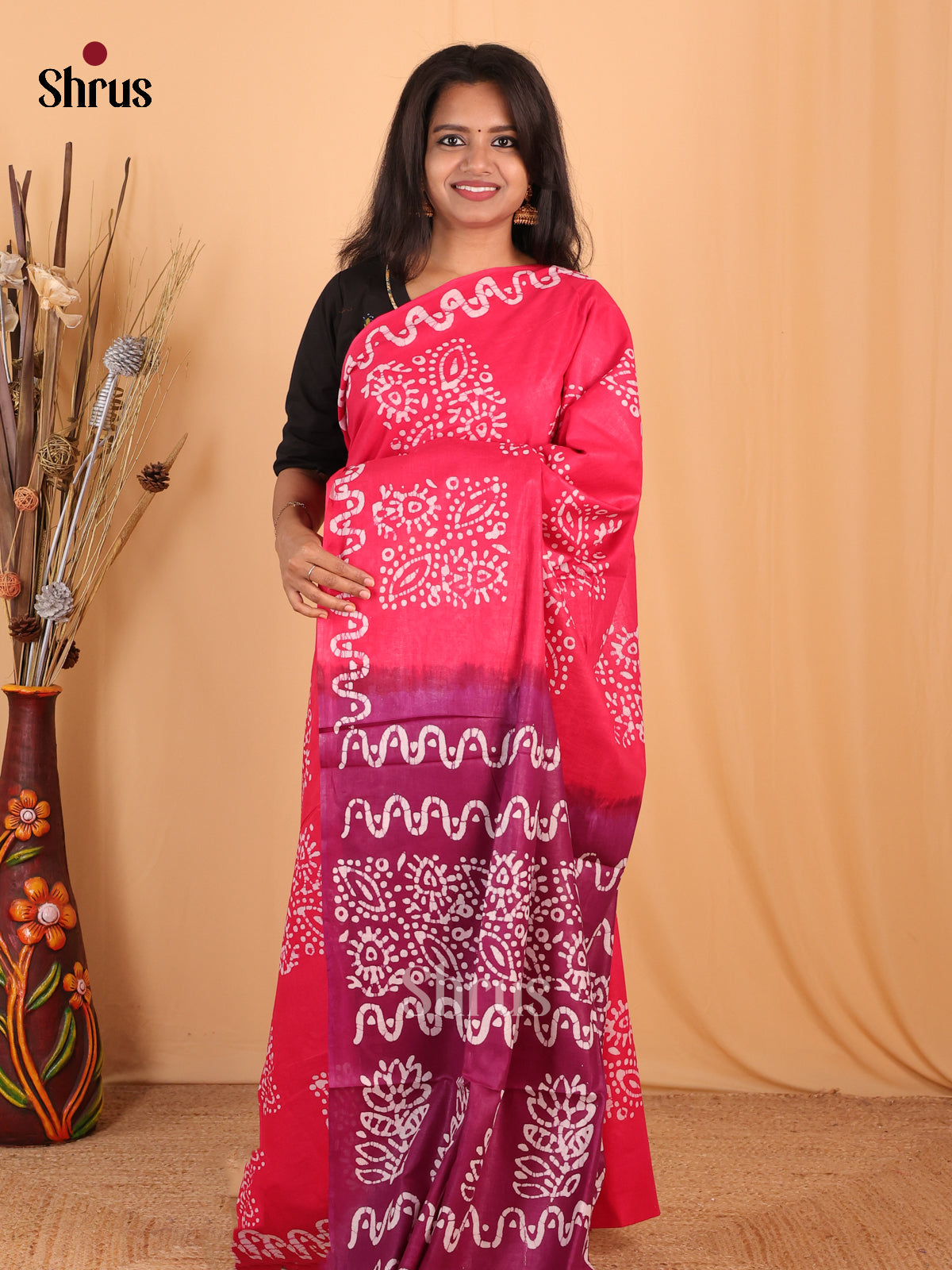 Pink & Purple - Bhatik Saree - Shop on Shrus.com