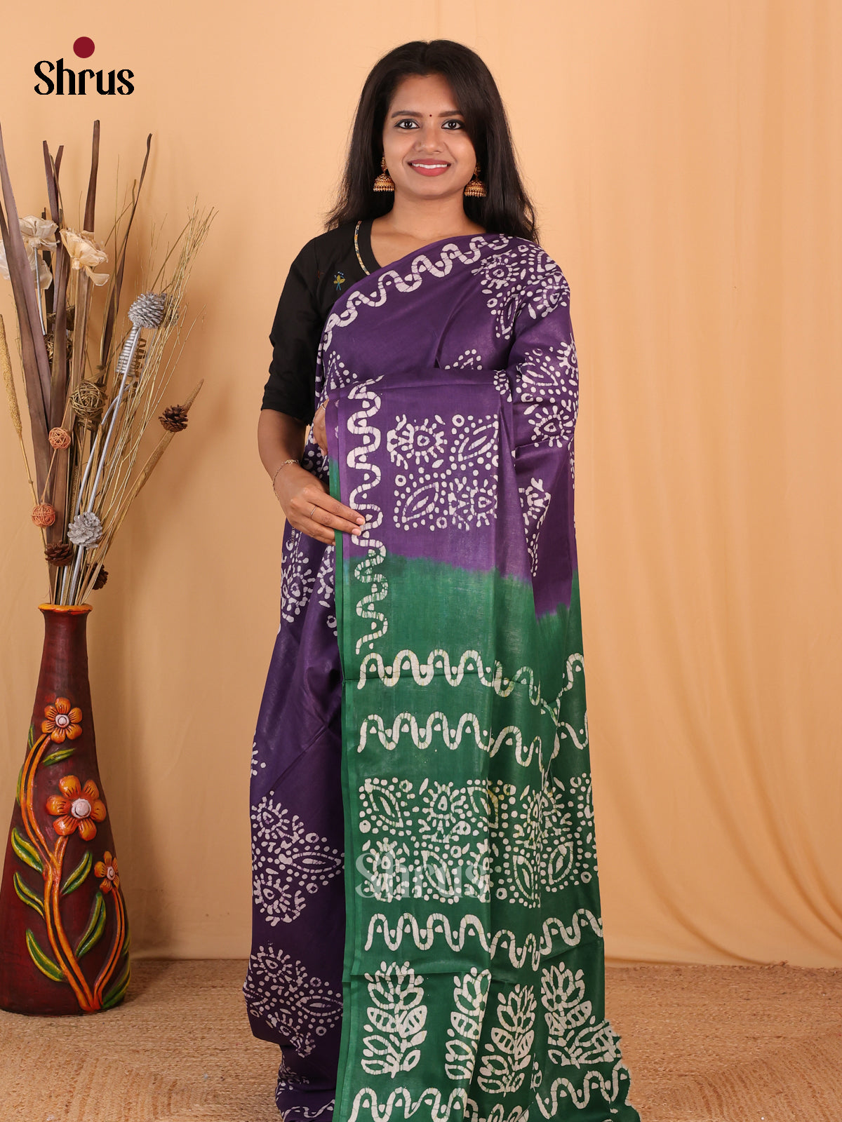 Violet & Green - Bhatik Saree - Shop on Shrus.com
