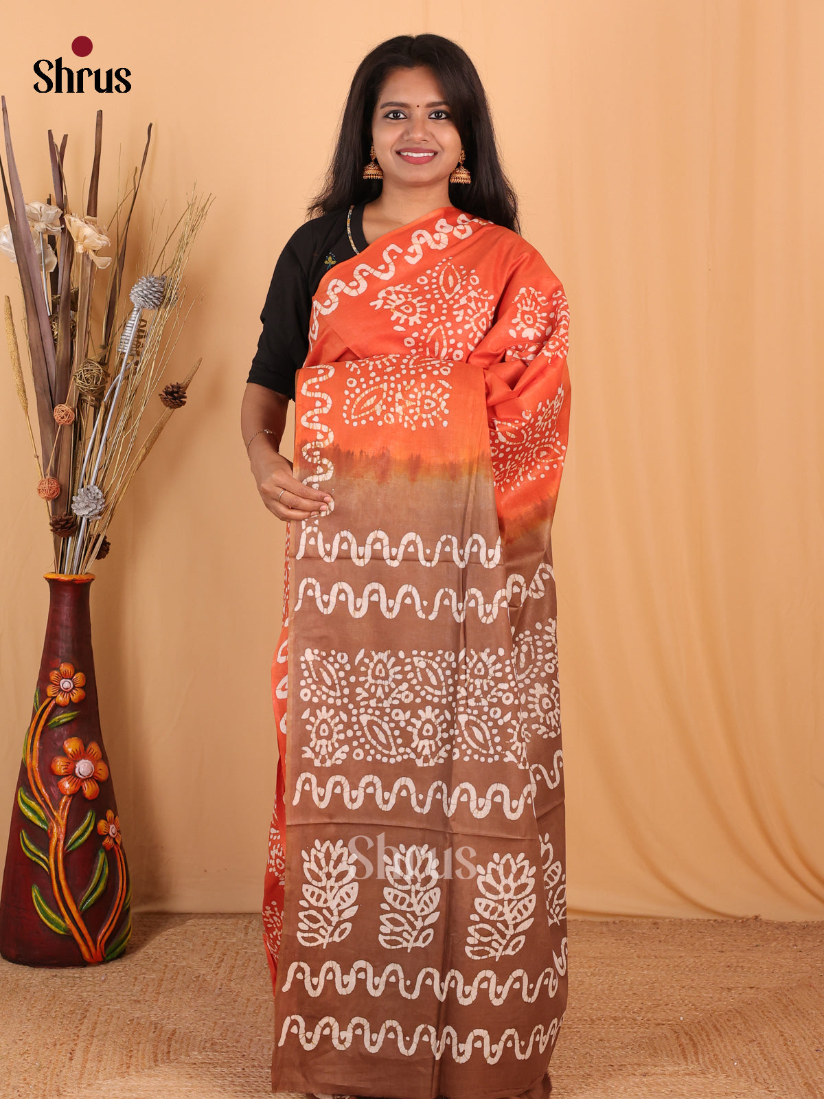 Orange & brown - Bhatik Saree - Shop on Shrus.com