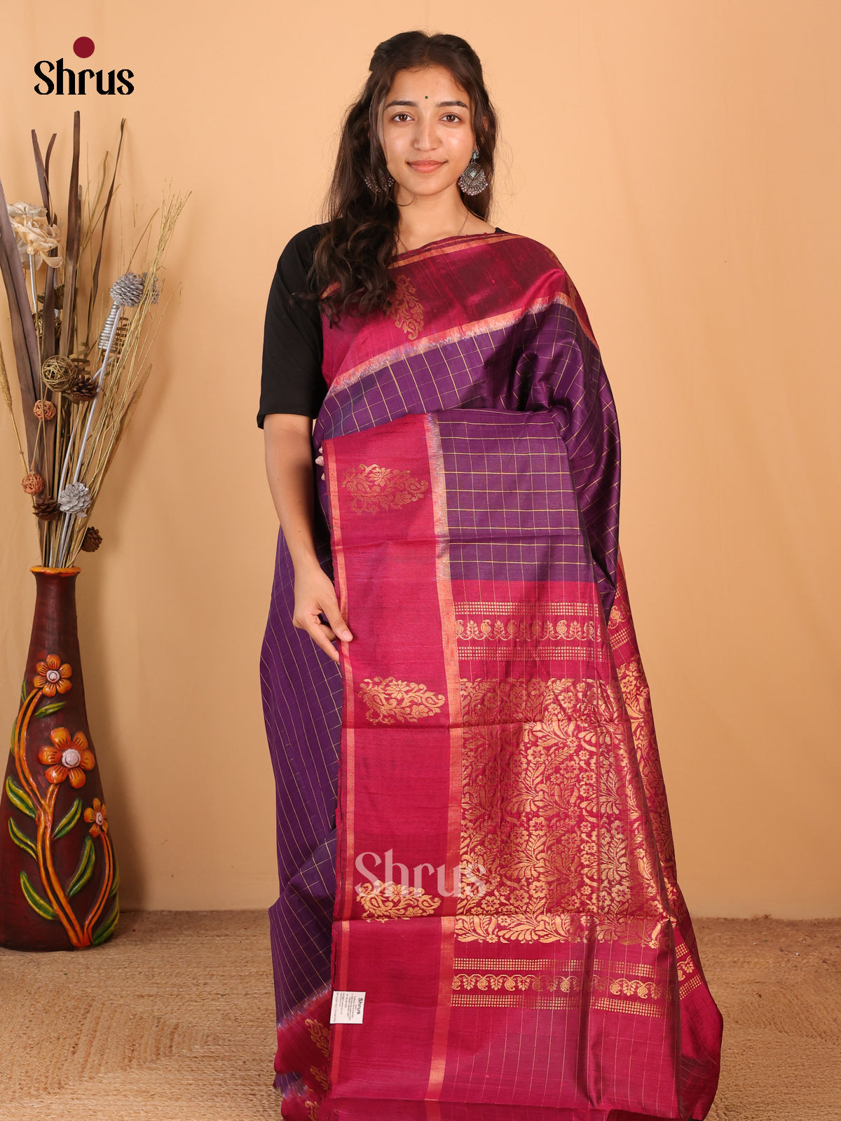 Violet & Maroon- Raw Silk Saree - Shop on Shrus.com