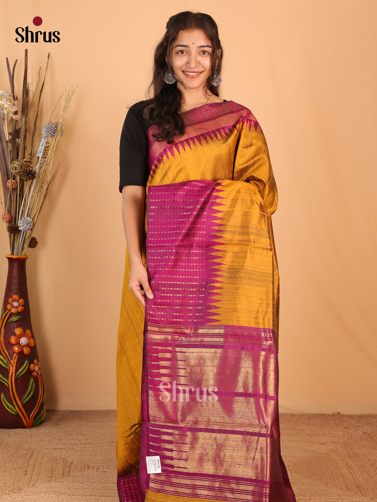 Mustard & Purple - Raw Silk Saree - Shop on Shrus.com