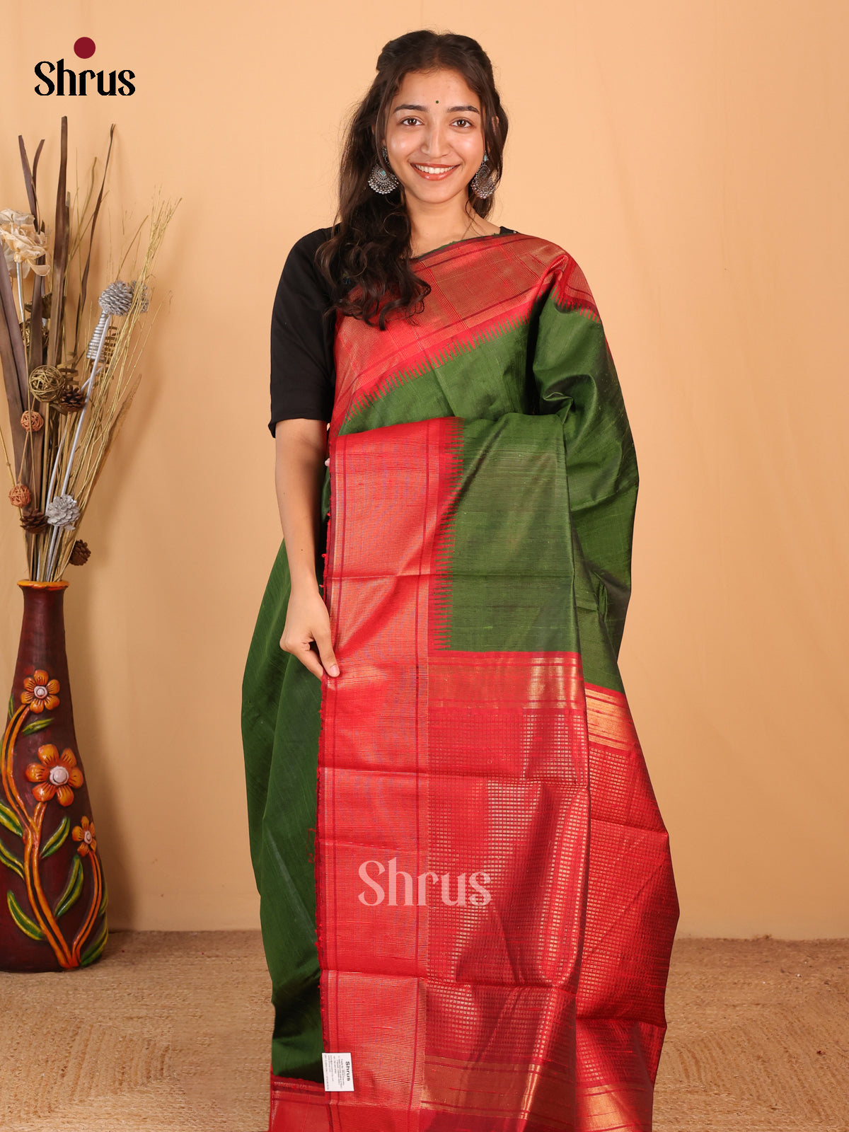 Green & Maroon - Raw Silk Saree - Shop on Shrus.com