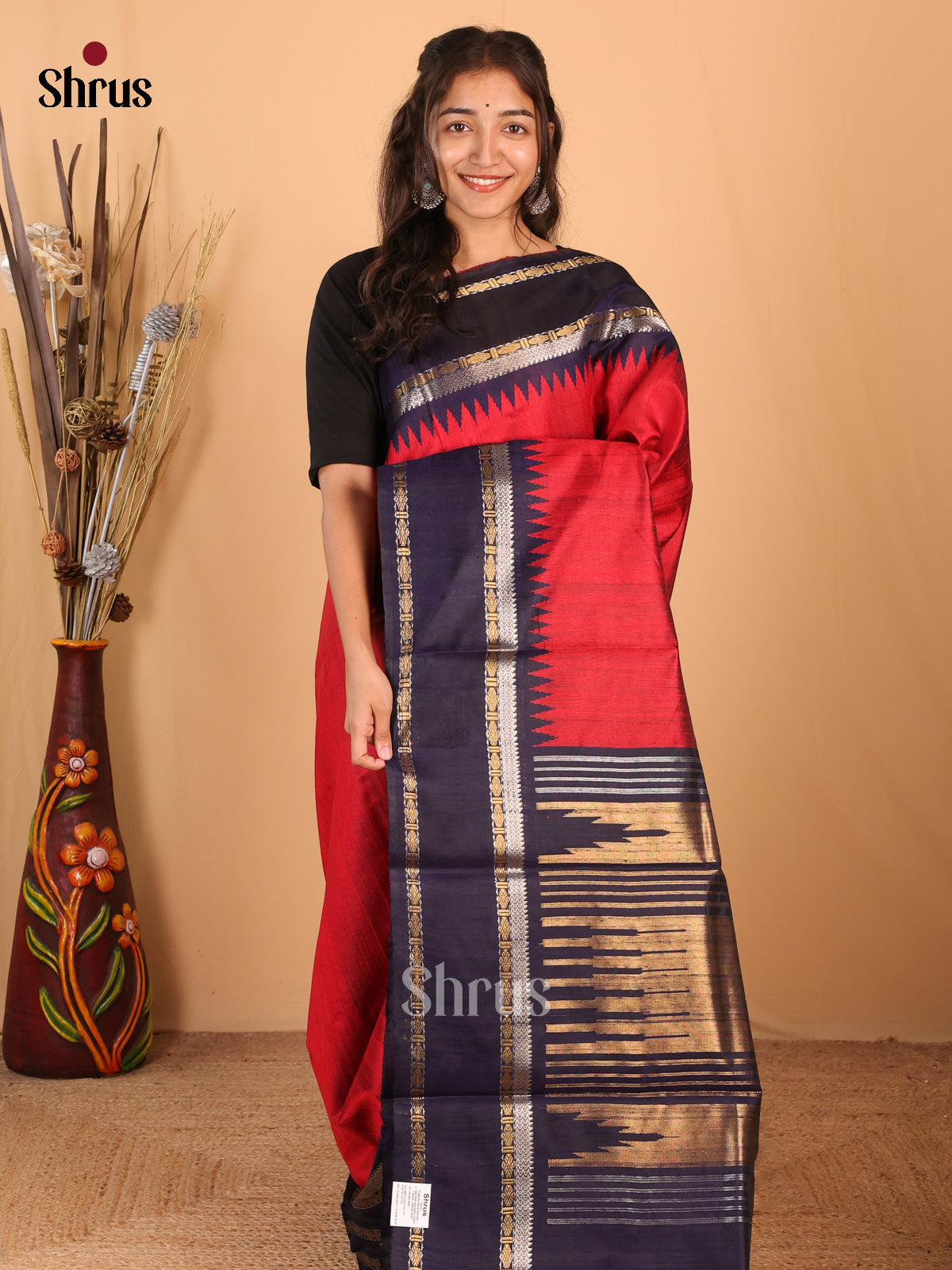 Maroon & Blue - Raw Silk Saree - Shop on Shrus.com