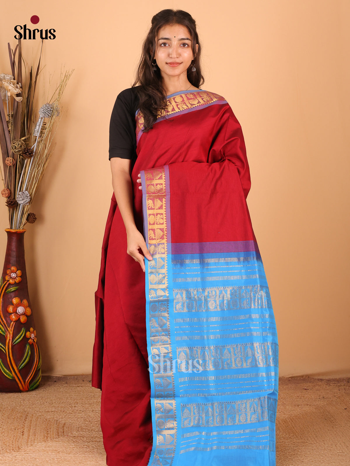 DCS07172 - Silkcotton-halfpure  Saree - Shop on Shrus.com