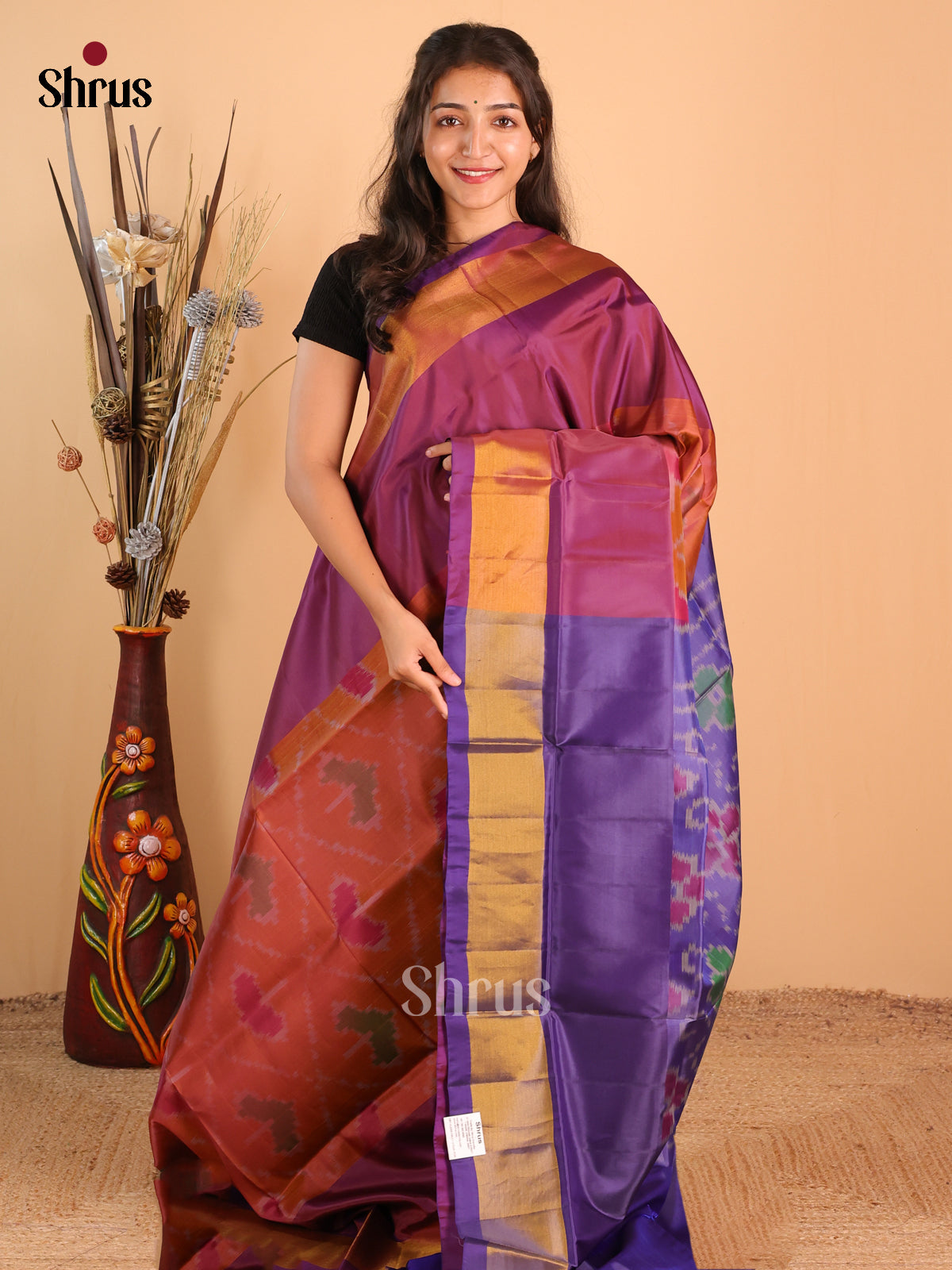 Rust & Violet - Semi uppada  Saree - Shop on Shrus.com